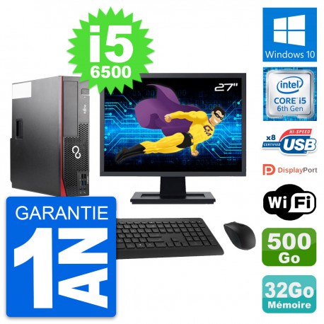 PC Fujitsu D556 DT Ecran 27" Intel i5-6500 RAM 32Go Disque 500Go Windows 10 Wifi