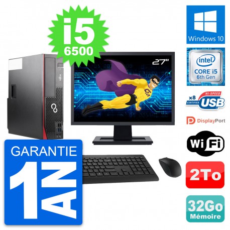 PC Fujitsu D556 DT Ecran 27" Intel i5-6500 RAM 32Go Disque 2To Windows 10 Wifi