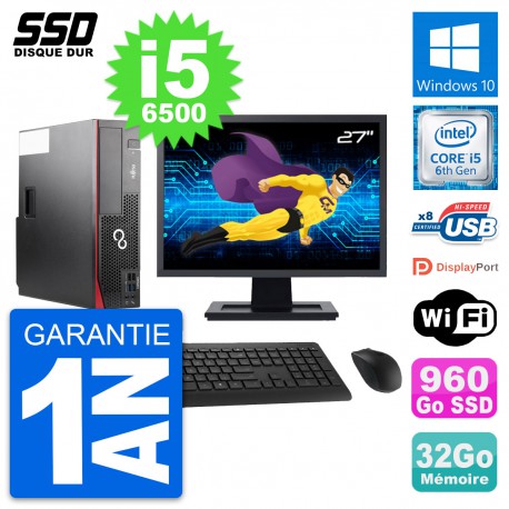 PC Fujitsu D556 DT Ecran 27" Intel i5-6500 RAM 32Go SSD 960Go Windows 10 Wifi