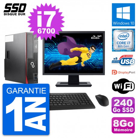 PC Fujitsu D556 DT Ecran 22" Intel i7-6700 RAM 8Go SSD 240Go Windows 10 Wifi