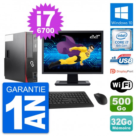 PC Fujitsu D556 DT Ecran 22" Intel i7-6700 RAM 32Go Disque 500Go Windows 10 Wifi