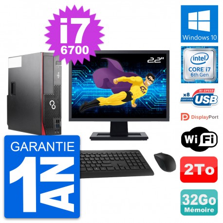 PC Fujitsu D556 DT Ecran 22" Intel i7-6700 RAM 32Go Disque 2To Windows 10 Wifi