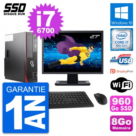 PC Fujitsu D556 DT Ecran 27" Intel i7-6700 RAM 8Go SSD 960Go Windows 10 Wifi