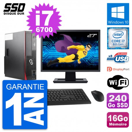PC Fujitsu D556 DT Ecran 27" Intel i7-6700 RAM 16Go SSD 240Go Windows 10 Wifi