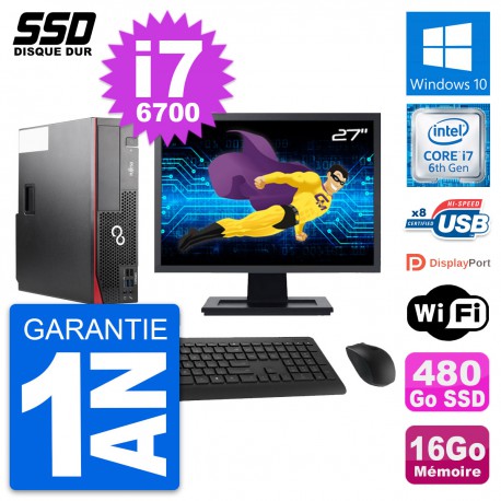 PC Fujitsu D556 DT Ecran 27" Intel i7-6700 RAM 16Go SSD 480Go Windows 10 Wifi
