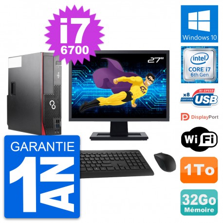 PC Fujitsu D556 DT Ecran 27" Intel i7-6700 RAM 32Go Disque 1To Windows 10 Wifi