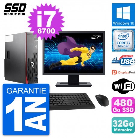 PC Fujitsu D556 DT Ecran 27" Intel i7-6700 RAM 32Go SSD 480Go Windows 10 Wifi