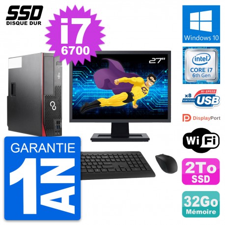 PC Fujitsu D556 DT Ecran 27" Intel Core i7-6700 RAM 32Go SSD 2To Windows 10 Wifi