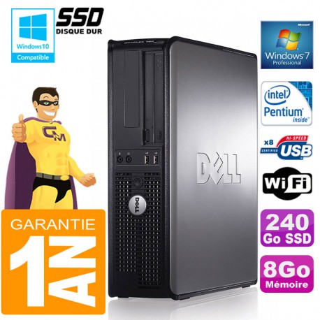 PC DELL 780 DT Intel E5300 Ram 8Go Disque 240 Go SSD Graveur DVD Wifi W7