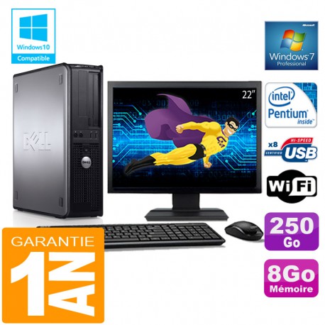 PC DELL 780 DT Intel E5300 Ram 8Go Disque 250 Go Wifi W7 Ecran 22"