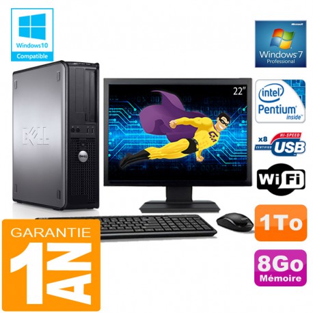 PC DELL 780 DT Intel E5300 Ram 8Go Disque 1 To Wifi W7 Ecran 22"