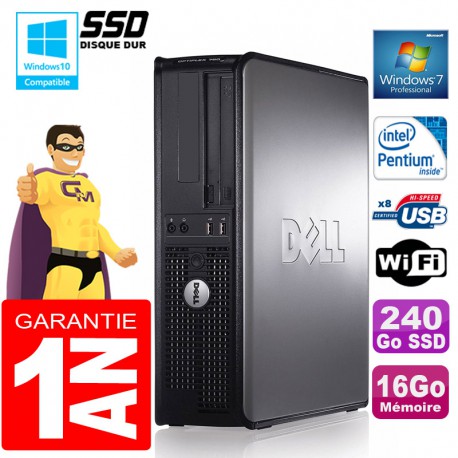 PC DELL 780 DT Intel E5300 Ram 16Go Disque 240 Go SSD Graveur DVD Wifi W7