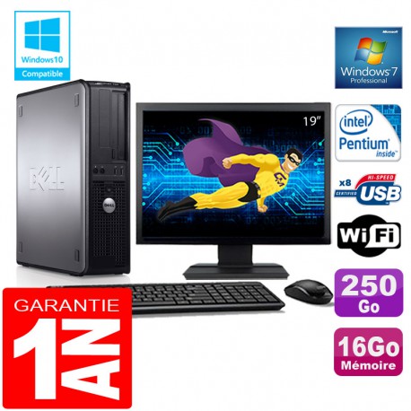 PC DELL 780 DT Intel E5300 Ram 16Go Disque 250 Go Wifi W7 Ecran 19"
