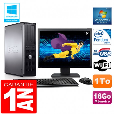 PC DELL 780 DT Intel E5300 Ram 16Go Disque 1 To Wifi W7 Ecran 19"