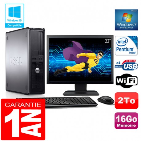 PC DELL 780 DT Intel E5300 Ram 16Go Disque 2 To Wifi W7 Ecran 22"