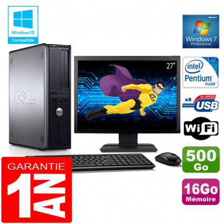 PC DELL 780 DT Intel E5300 Ram 16Go Disque 500 Go Wifi W7 Ecran 27"