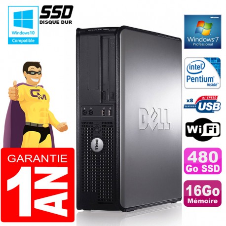 PC DELL 780 DT Intel E5300 Ram 16Go Disque 480 Go SSD Graveur DVD Wifi W7