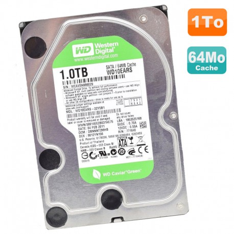 Disque Dur 1To Western Digital WD10EARS-22Y5B1 3.5" SATA Caviar Green 5400 64Mo