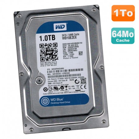 Disque Dur 1To Western Digital Blue SATA III 3.5" WD10EZEX-07M2NA0 7200RPM 64Mo