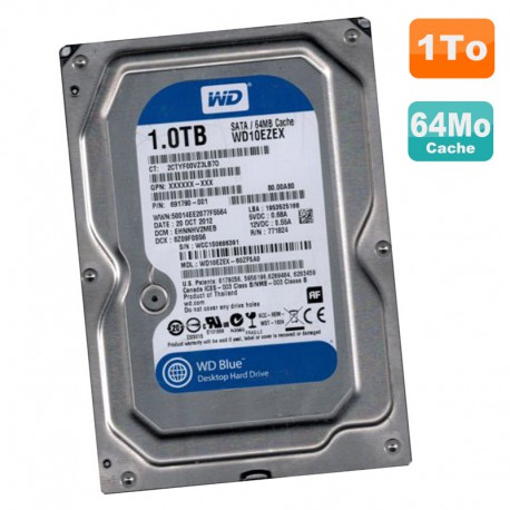 Disque Dur 1To Western Digital Blue SATA III 3.5" WD10EZEX-60ZF5A0 7200RPM 64Mo