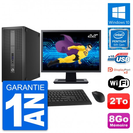 PC Tour HP EliteDesk 800 G2 Ecran 22" G4400 RAM 8Go Disque 2To Windows 10 Wifi