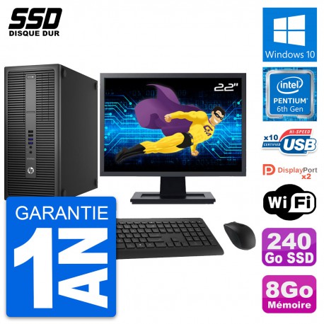 PC Tour HP EliteDesk 800 G2 Ecran 22" G4400 RAM 8Go SSD 240Go Windows 10 Wifi