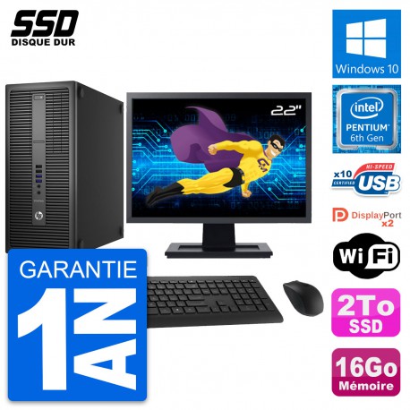 PC Tour HP EliteDesk 800 G2 Ecran 22" G4400 RAM 16Go SSD 2To Windows 10 Wifi