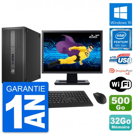 PC Tour HP 800 G2 Ecran 22" Intel G4400 RAM 32Go Disque 500Go Windows 10 Wifi