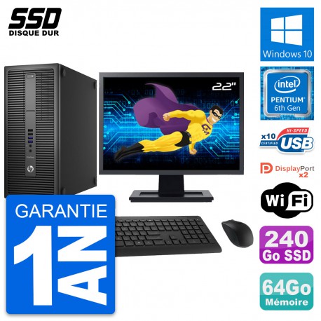 PC Tour HP EliteDesk 800 G2 Ecran 22" G4400 RAM 64Go SSD 240Go Windows 10 Wifi