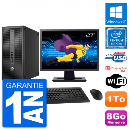 PC Tour HP EliteDesk 800 G2 Ecran 27" G4400 RAM 8Go Disque 1To Windows 10 Wifi