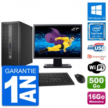 PC Tour HP 800 G2 Ecran 27" Intel G4400 RAM 16Go Disque 500Go Windows 10 Wifi