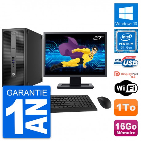 PC Tour HP 800 G2 Ecran 27" Intel G4400 RAM 16Go Disque Dur 1To Windows 10 Wifi
