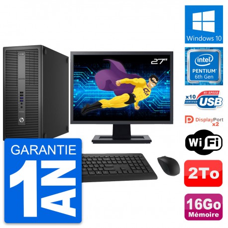 PC Tour HP 800 G2 Ecran 27" Intel G4400 RAM 16Go Disque Dur 2To Windows 10 Wifi