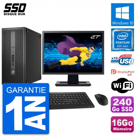 PC Tour HP EliteDesk 800 G2 Ecran 27" G4400 RAM 16Go SSD 240Go Windows 10 Wifi