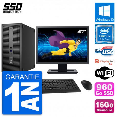 PC Tour HP EliteDesk 800 G2 Ecran 27" G4400 RAM 16Go SSD 960Go Windows 10 Wifi