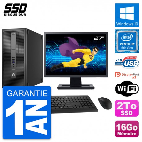 PC Tour HP EliteDesk 800 G2 Ecran 27" G4400 RAM 16Go SSD 2To Windows 10 Wifi