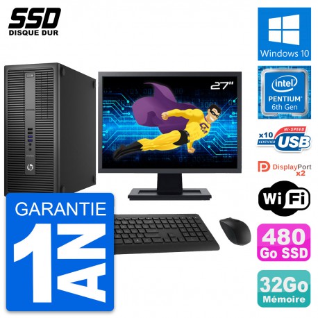 PC Tour HP EliteDesk 800 G2 Ecran 27" G4400 RAM 32Go SSD 480Go Windows 10 Wifi