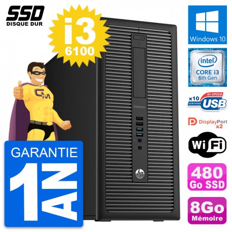 PC Tour HP EliteDesk 800 G2 Intel i3-6100 RAM 8Go SSD 480Go Windows 10 Wifi