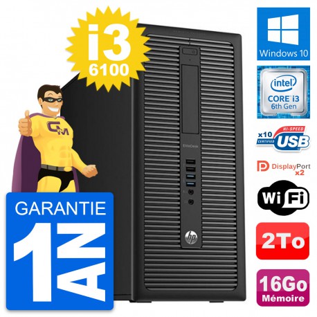 PC Tour HP EliteDesk 800 G2 Intel i3-6100 RAM 16Go Disque Dur 2To Windows 10 Wifi