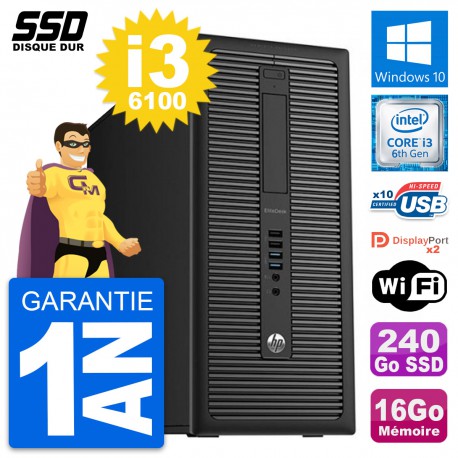 PC Tour HP EliteDesk 800 G2 Intel i3-6100 RAM 16Go SSD 240Go Windows 10 Wifi