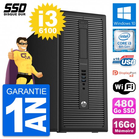 PC Tour HP EliteDesk 800 G2 Intel i3-6100 RAM 16Go SSD 480Go Windows 10 Wifi