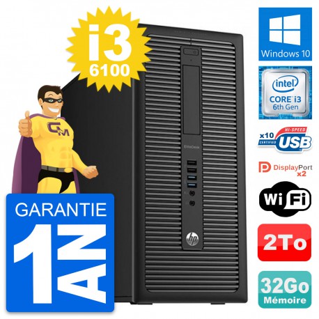 PC Tour HP EliteDesk 800 G2 Intel i3-6100 RAM 32Go Disque Dur 2To Windows 10 Wifi