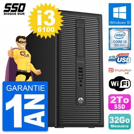 PC Tour HP EliteDesk 800 G2 Intel Core i3-6100 RAM 32Go SSD 2To Windows 10 Wifi