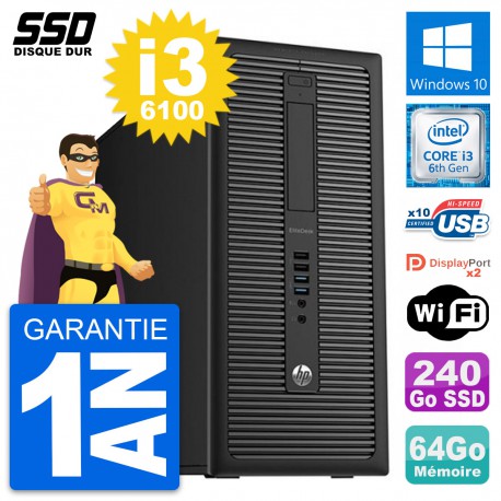 PC Tour HP EliteDesk 800 G2 Intel i3-6100 RAM 64Go SSD 240Go Windows 10 Wifi
