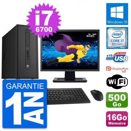 PC Tour HP 800 G2 Ecran 22" Intel i7-6700 RAM 16Go Disque 500Go Windows 10 Wifi