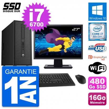 PC Tour HP EliteDesk 800 G2 Ecran 27" i7-6700 RAM 16Go SSD 480Go Windows 10 Wifi