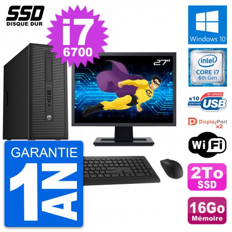 PC Tour HP EliteDesk 800 G2 Ecran 27" i7-6700 RAM 16Go SSD 2To Windows 10 Wifi