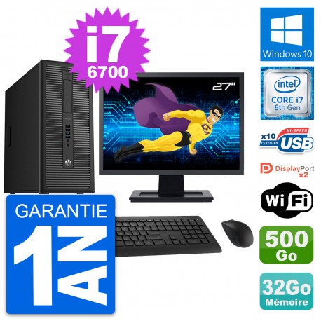PC Tour HP 800 G2 Ecran 27" Intel i7-6700 RAM 32Go Disque 500Go Windows 10 Wifi