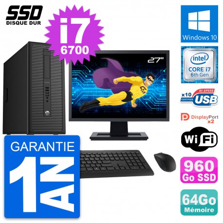 PC Tour HP EliteDesk 800 G2 Ecran 27" i7-6700 RAM 64Go SSD 960Go Windows 10 Wifi