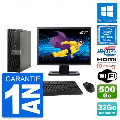 PC Dell 5040 SFF Ecran 27" G4400 RAM 32Go Disque Dur 500Go HDMI Windows 10 Wifi